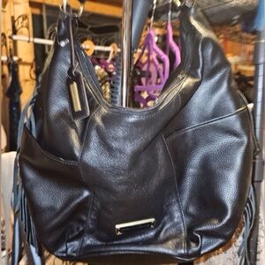 🖤Tignanello Black Leather Fringed Hobo Shoulder Bag NWOT